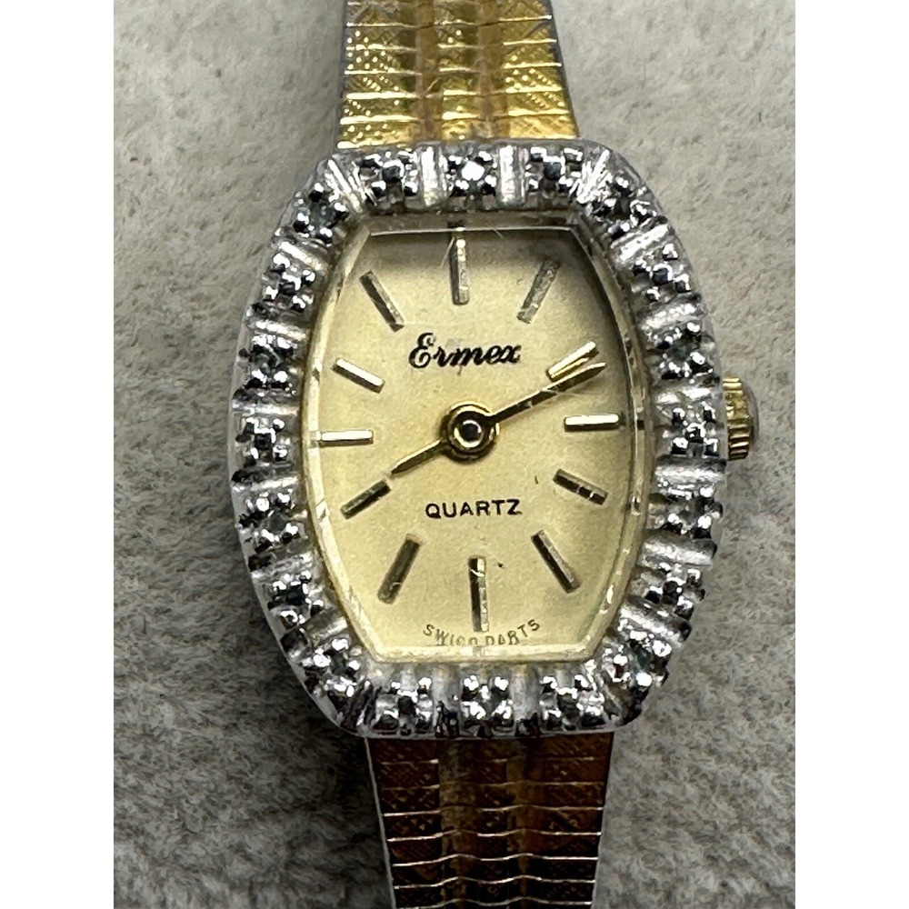 Ermex Ladies Watch New Battery‎ 16MM 6" Gold Tone Cocktail E37
